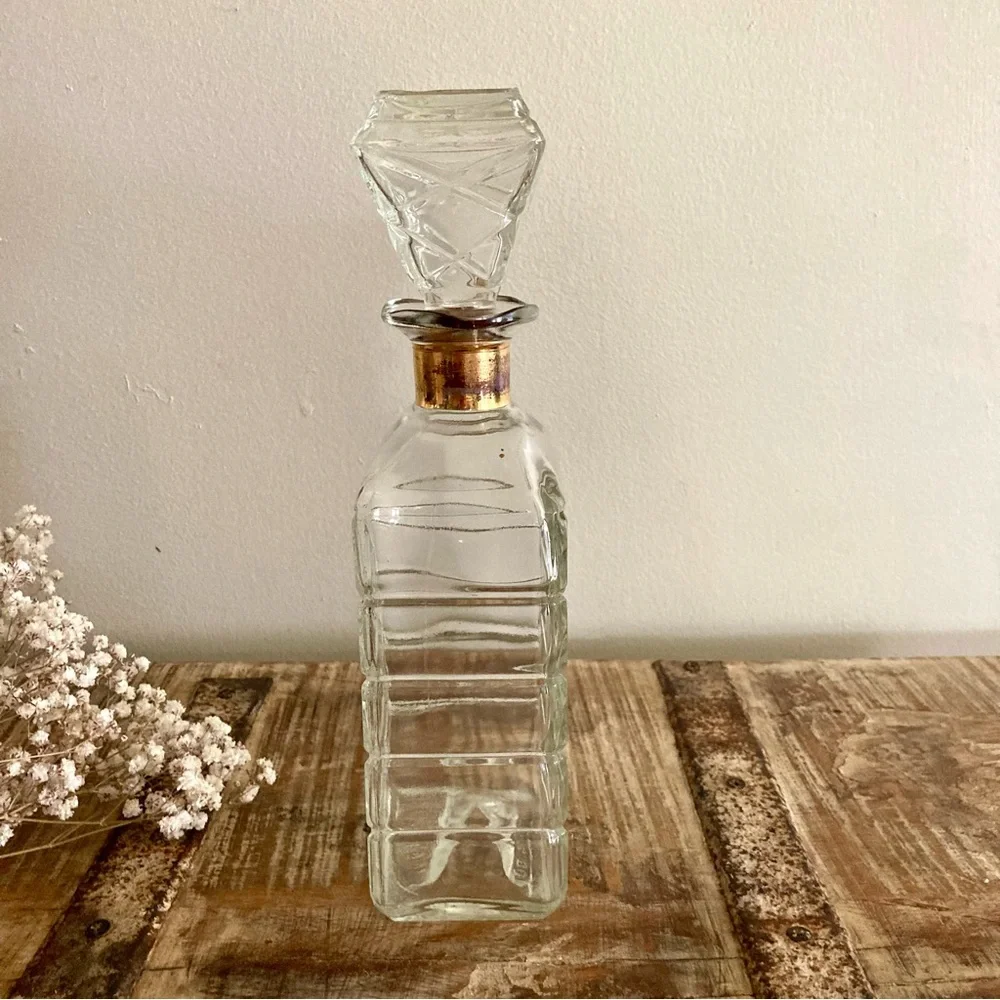 Mid-Century Glass Decanter with Diamond Pattern